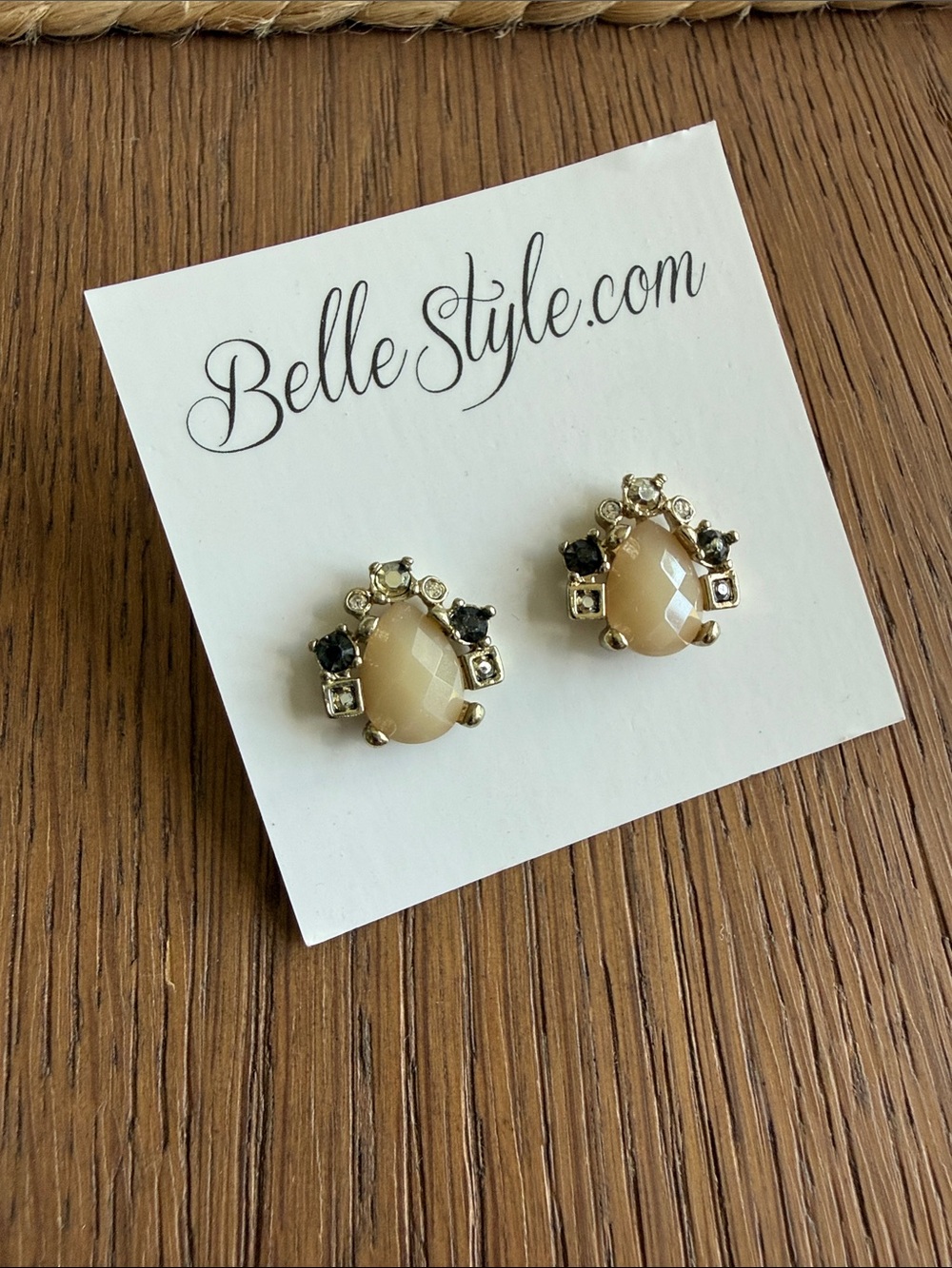 Cream Teardrop Crystal Accent Stud Earrings